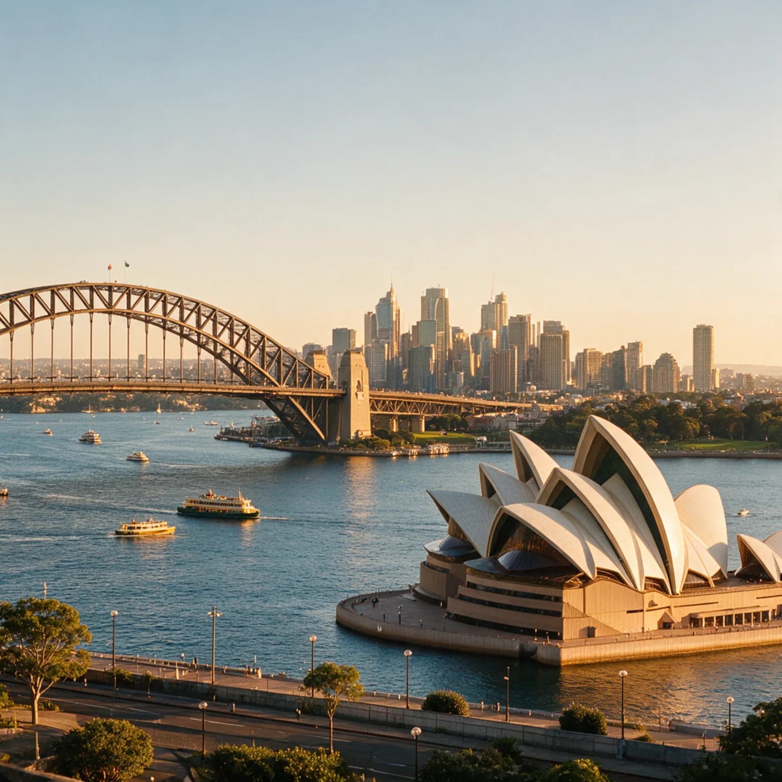 Sydney Harbour with the Opera House and Harbour Bridge, a destination for Australian visa applicants from Uganda